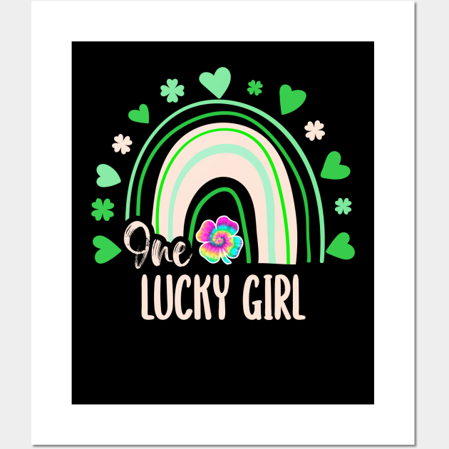 Tie Dye Rainbow Happy St Patricks Day One Lucky Girl Shamrock Wall Art by wonderws